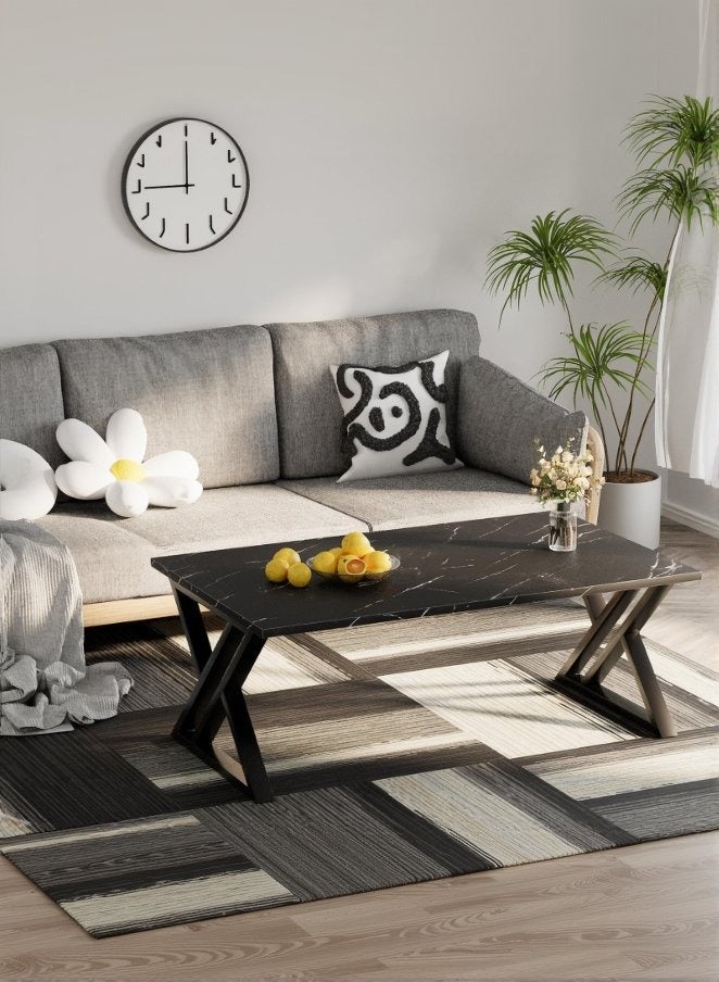 XiuWoo Coffee Table Living Room Table Black Center Table, Simple Modern Faux Marble Rectangular Tea Table with Sturdy Black-Finish Metal Frame, for Bedroom Home Office 120*60*46cm - Image 2