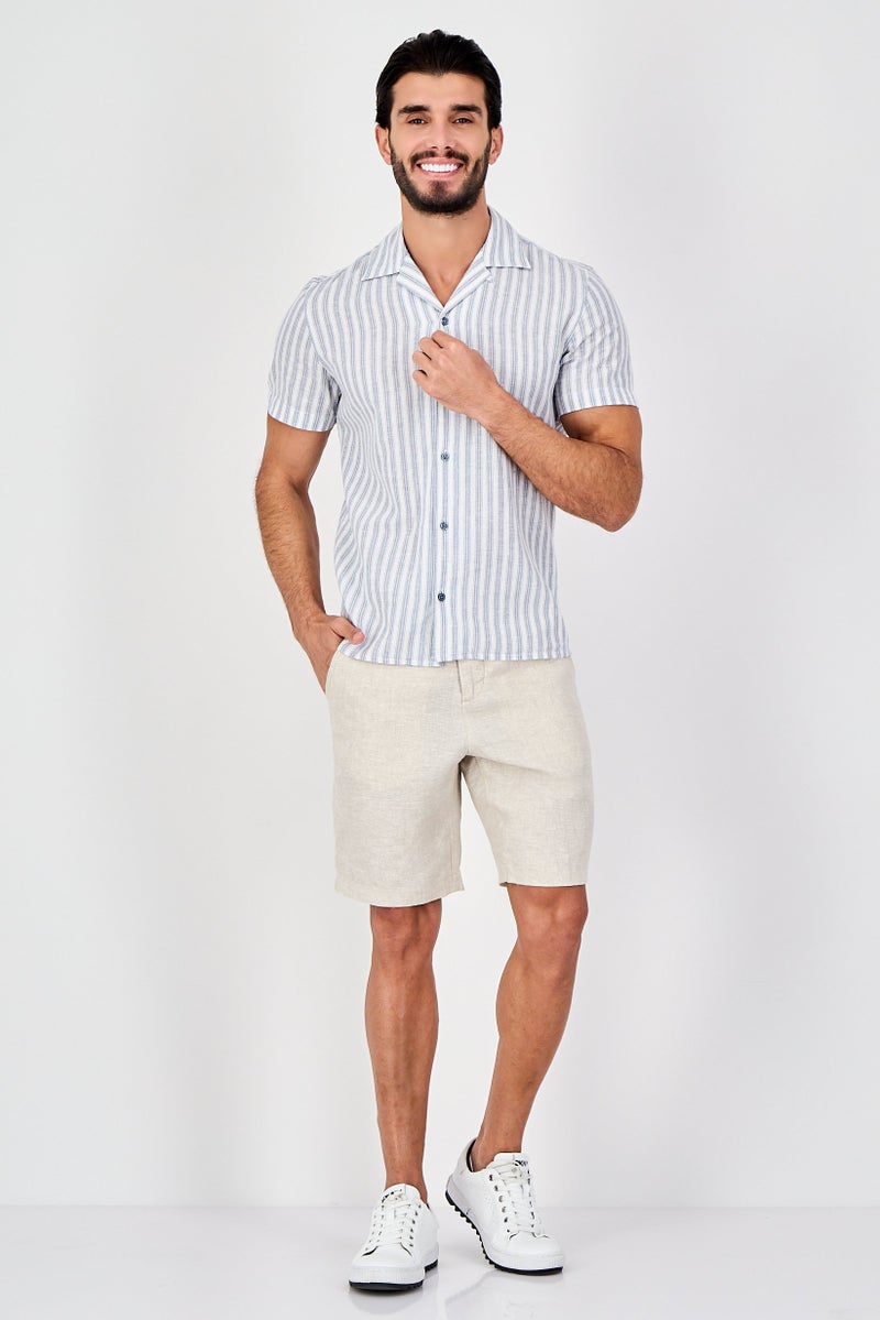 Celio Men Regular Fit Short Sleeve Stripe Casual Shirt, Multicolor - Image 3