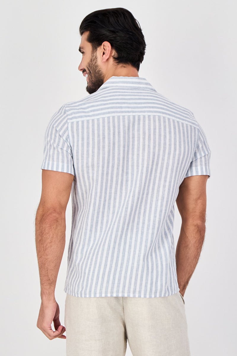 Celio Men Regular Fit Short Sleeve Stripe Casual Shirt, Multicolor - Image 2