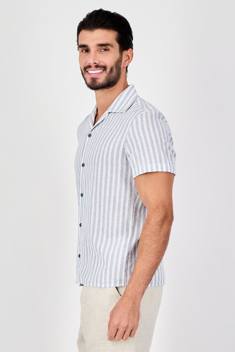 Celio Men Regular Fit Short Sleeve Stripe Casual Shirt, Multicolor - Image 4