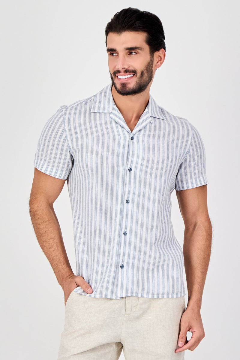 Celio Men Regular Fit Short Sleeve Stripe Casual Shirt, Multicolor - Image 1