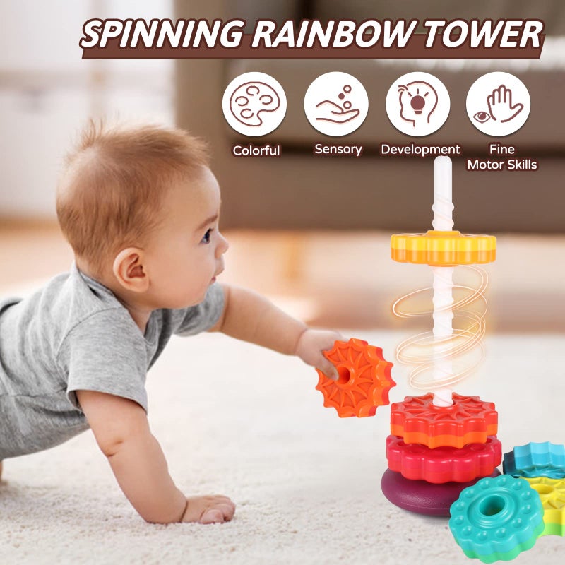 JUXUE Spinning Toy, Rainbow Stacking Toys for Toddlers 1-3, Ring Stacker Baby Toys 6 to 12 Months, 1 One Year Old Girl Boy Christmas Birthday Gifts, Montessori Autism Sensory Toy - Image 5