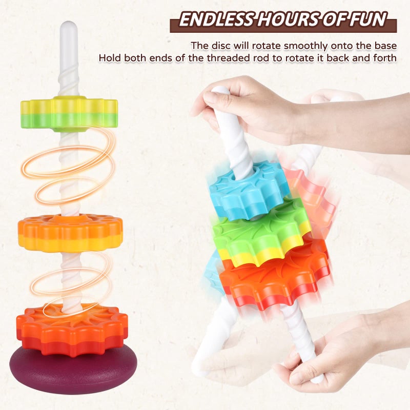 JUXUE Spinning Toy, Rainbow Stacking Toys for Toddlers 1-3, Ring Stacker Baby Toys 6 to 12 Months, 1 One Year Old Girl Boy Christmas Birthday Gifts, Montessori Autism Sensory Toy - Image 4