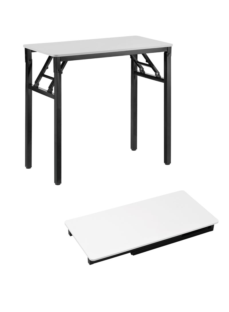 LAWAZIM Folding Table - Single Layer, 80x40cm, White - Foldable Rectangular Wooden Workstation Desk with Anti-Slip Feet, Iron Frame, No Assembly Required - for Home Office, Study, Dorm, Small Spaces - Image 2