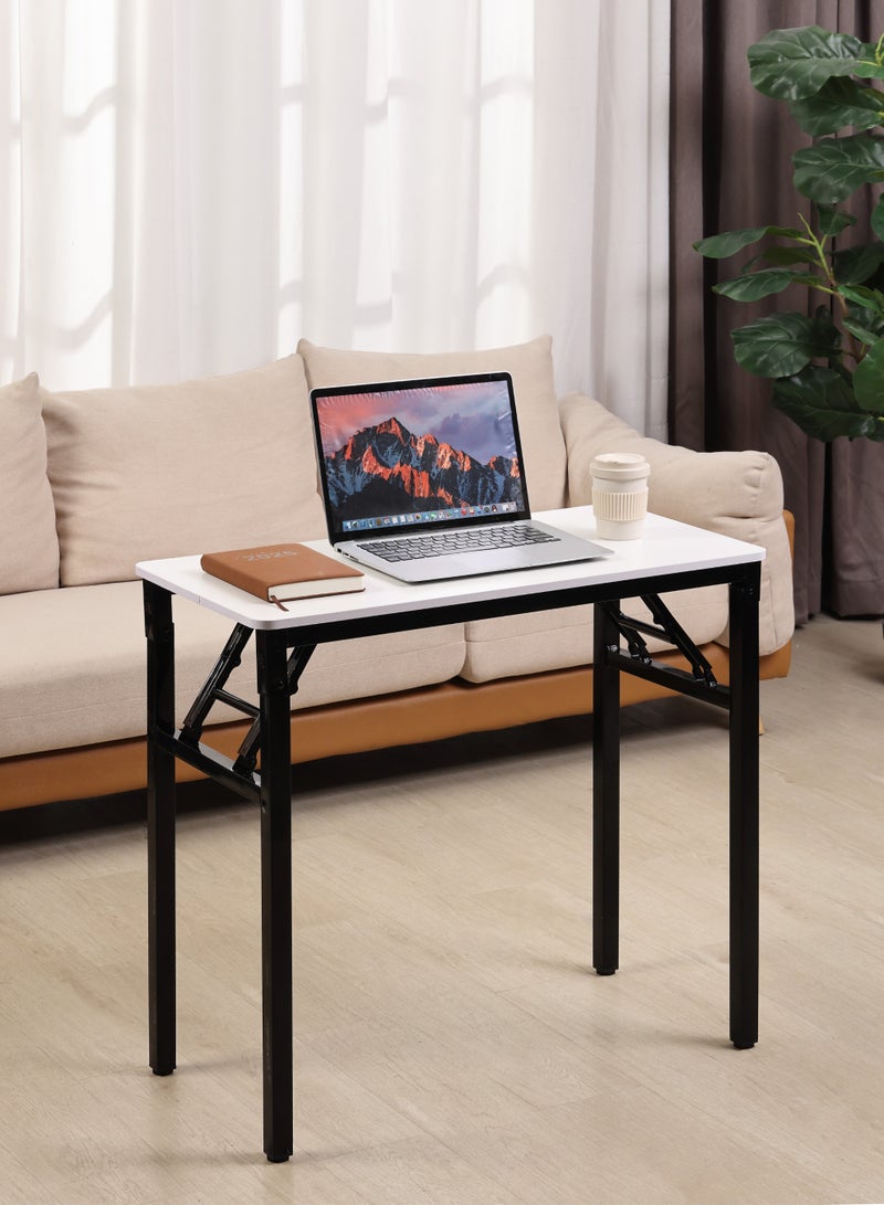 LAWAZIM Folding Table - Single Layer, 80x40cm, White - Foldable Rectangular Wooden Workstation Desk with Anti-Slip Feet, Iron Frame, No Assembly Required - for Home Office, Study, Dorm, Small Spaces - Image 1