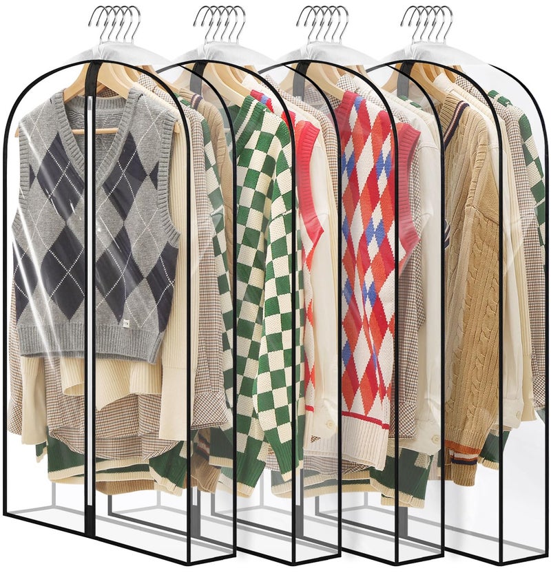 Perber 40 All Clear Garment Bags for Hanging Clothes 4 Gusseted Suit Bags for Closet Storage Plastic Garment Covers with Zipper for Coats Jackets Shirts 4 Packs