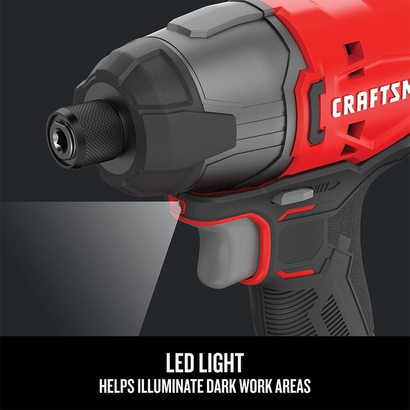 CRAFTSMAN مجموعة سائق التأثير 20 فولت ماكس، 1/4 بوصة، 2,800 دورة في الدقيقة، ضوء عمل LED، بطارية وشاحن متضمن (CMCF800C1) - Image 5