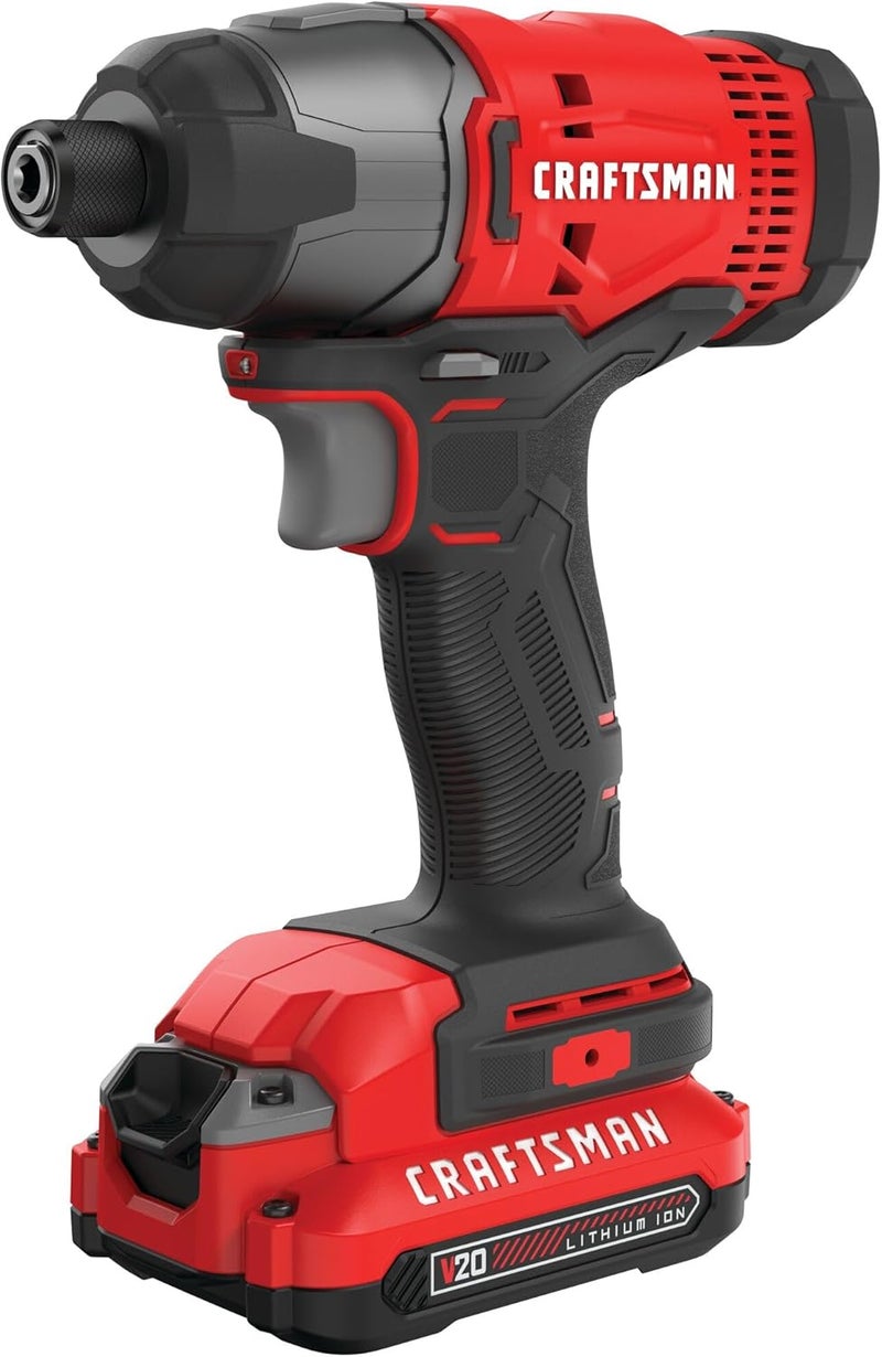 CRAFTSMAN مجموعة سائق التأثير 20 فولت ماكس، 1/4 بوصة، 2,800 دورة في الدقيقة، ضوء عمل LED، بطارية وشاحن متضمن (CMCF800C1) - Image 1