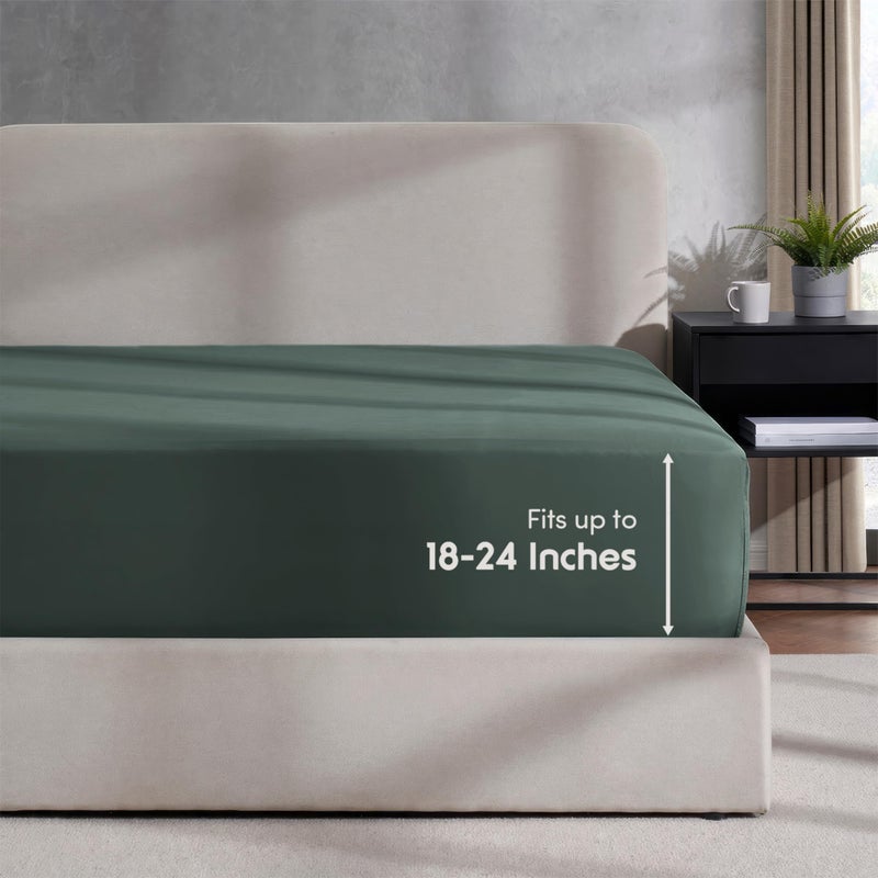 Nestl Nestl Forest Green Twin Fitted Sheet Kids  Extra Deep Pocket Fitted Sheet Twin Size  1800 Microfiber Fitted Twin Sheet Only  Ultra Soft Twin Bed Fitted Sheet Fits up to 24 Inch Mattress  - Image 1