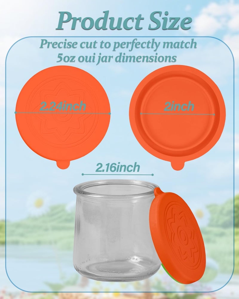 TERESRY 12 Pack Silicone Oui Yogurt Jar Lids with 8 Labels, Food-Grade Lids for 5Oz Oui Yogurt Jars, Reusable Silicone Canning Covers Perfect for Oui Yogurt Bottle, Orange(Jar not Includ) - Image 2