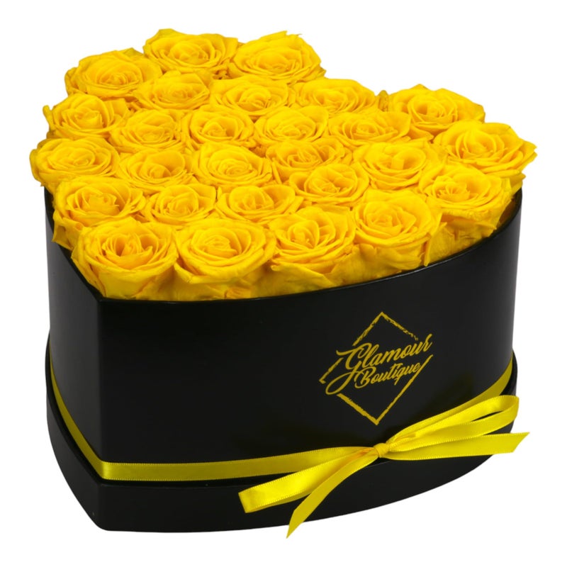 GLAMOUR BOUTIQUE GLAMOUR BOUTIQUE 27 Flower Forever Heart Shape Box  Preserved Roses Gift for Her Preserved Flowers Yellow 