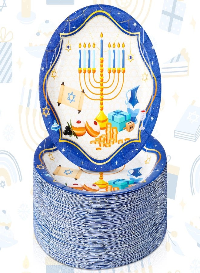 Layhit 100 Pcs Hanukkah Round Paper Plates 7 Inch Blue and White Chanukah Plates Hanukkah Dessert Bowls Disposable Chanukah Party Supplies for Holiday Party Table Decoration - Image 1