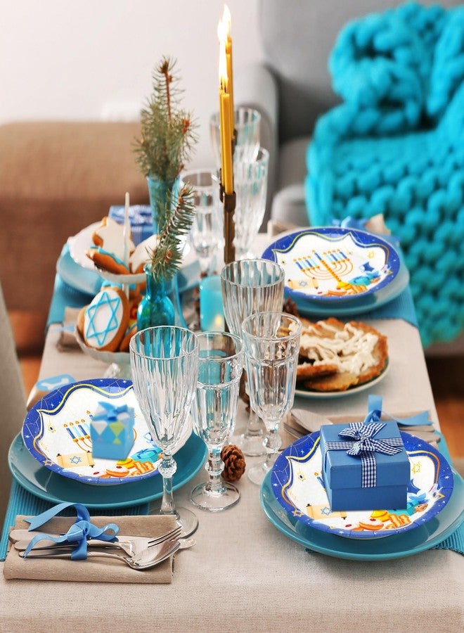 Layhit 100 Pcs Hanukkah Round Paper Plates 7 Inch Blue and White Chanukah Plates Hanukkah Dessert Bowls Disposable Chanukah Party Supplies for Holiday Party Table Decoration - Image 2