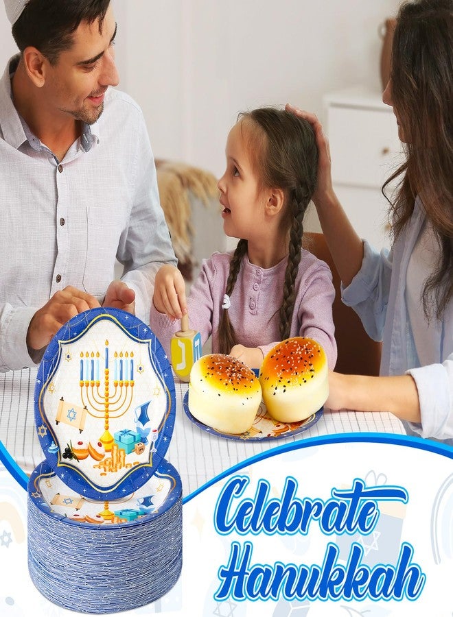 Layhit 100 Pcs Hanukkah Round Paper Plates 7 Inch Blue and White Chanukah Plates Hanukkah Dessert Bowls Disposable Chanukah Party Supplies for Holiday Party Table Decoration - Image 5