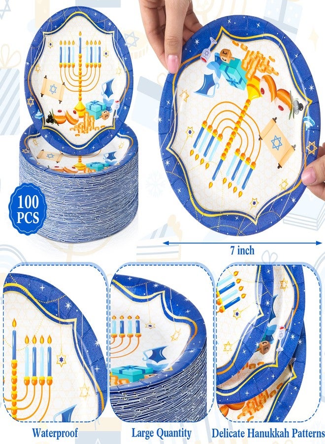Layhit 100 Pcs Hanukkah Round Paper Plates 7 Inch Blue and White Chanukah Plates Hanukkah Dessert Bowls Disposable Chanukah Party Supplies for Holiday Party Table Decoration - Image 3