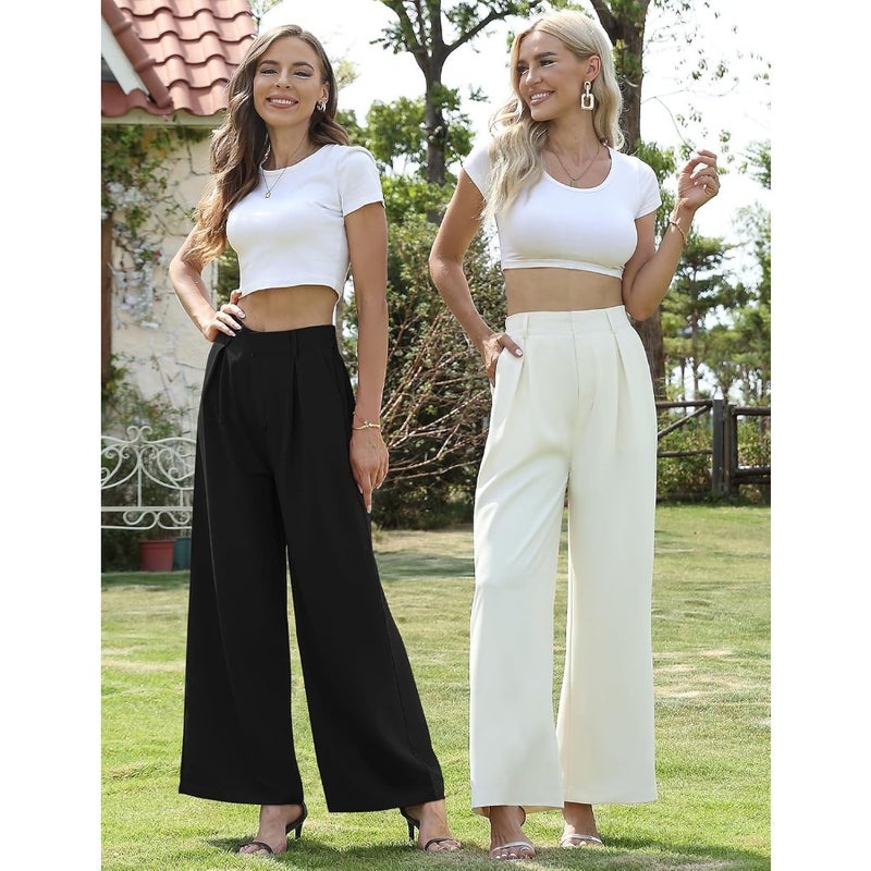 Women's Wide Leg High Waist Pants with Elastic Back Business Work Casual Long Straight Suit Pants - Image 3