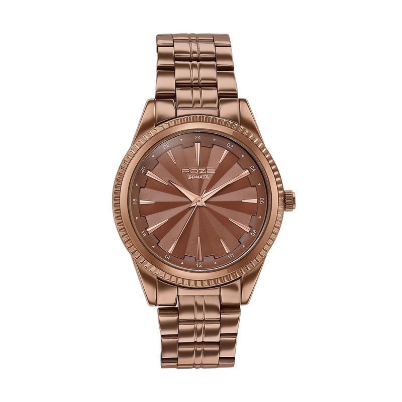 Sonata Poze 7 Analog Brown Dial IP Brown Sheet Metal Strap Watch for Men - SP70096QM01W - Image 5