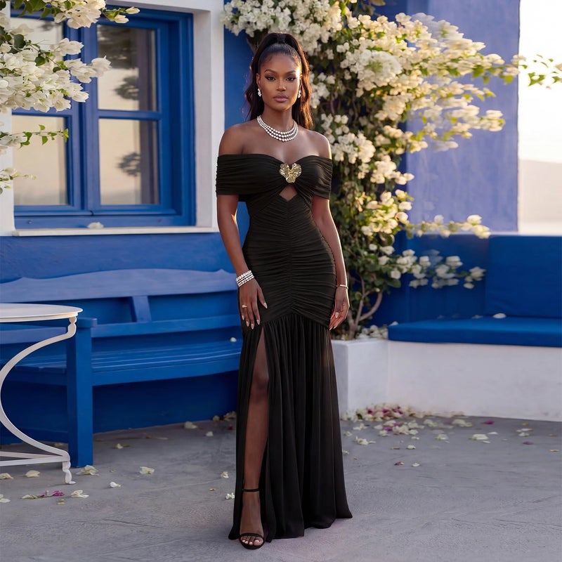 Women's Off-Shoulder High Slit Long Dress - Image 3