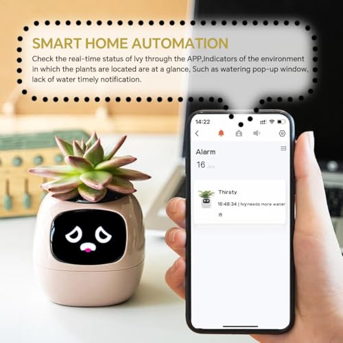 Itigoitie Smart Pet Planter, Smart Plant Pot, With Artificial Intelligence, Time Weather Display, And Multiple Expressions Animation,Lovely Plant Companion, For Desktop Decoration, Gifts,Plant-Free (Green) - Image 3