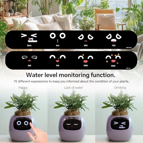 Itigoitie Smart Pet Planter, Smart Plant Pot, With Artificial Intelligence, Time Weather Display, And Multiple Expressions Animation,Lovely Plant Companion, For Desktop Decoration, Gifts,Plant-Free (Green) - Image 2