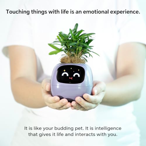 Itigoitie Smart Pet Planter, Smart Plant Pot, With Artificial Intelligence, Time Weather Display, And Multiple Expressions Animation,Lovely Plant Companion, For Desktop Decoration, Gifts,Plant-Free (Green) - Image 4