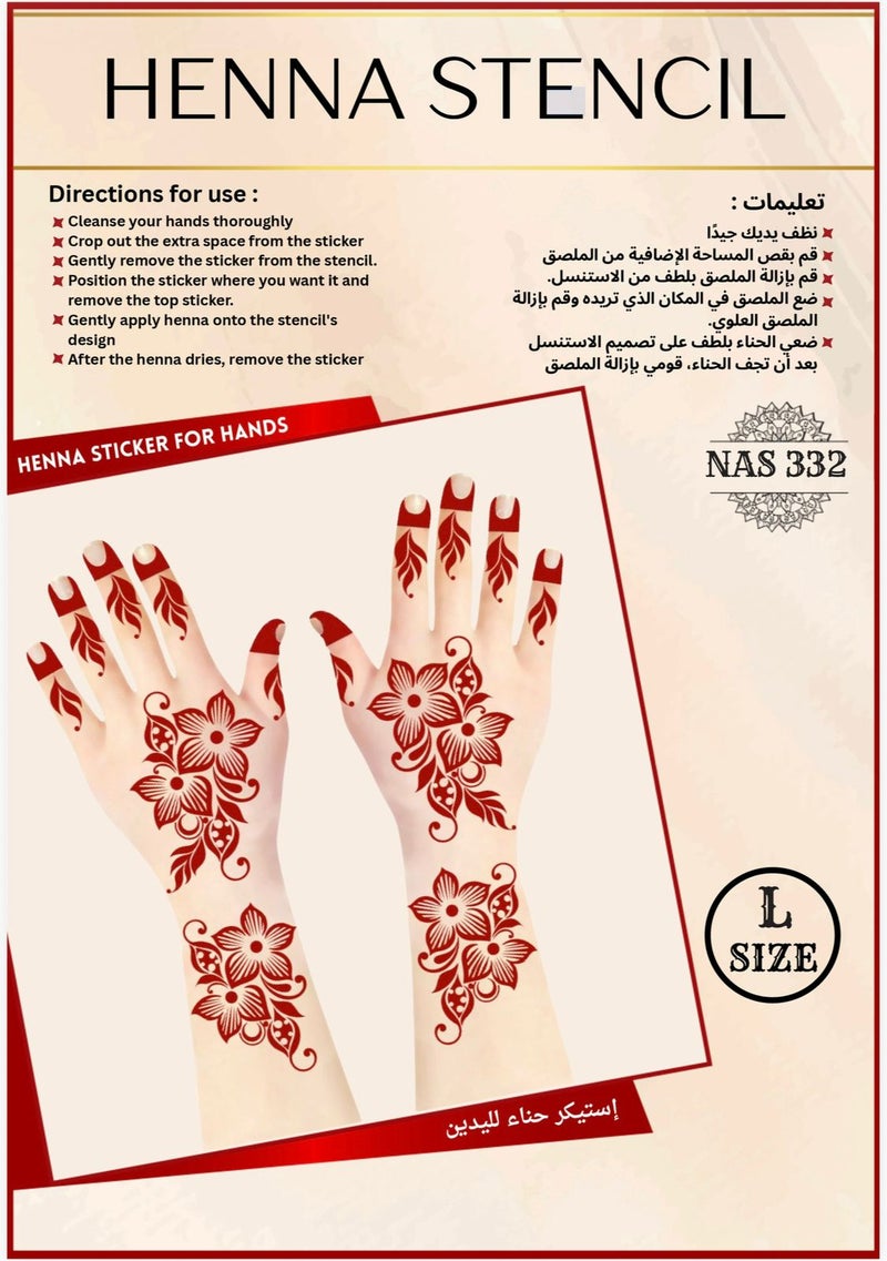Henna Stencil Set for Both Hands, 3PC COMBO – Reusable Mehndi Design Stickers for Hands NAS332