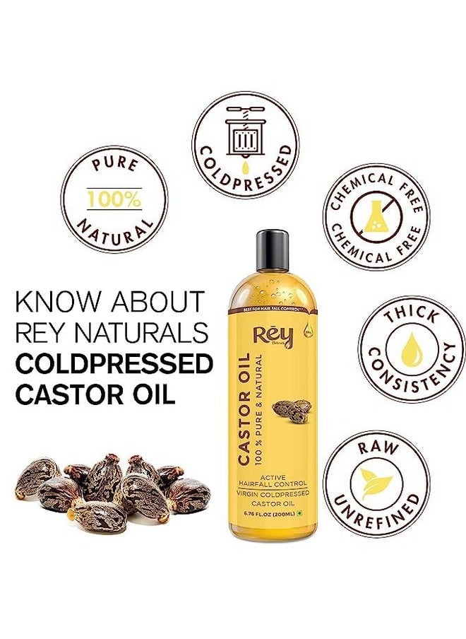 Rey Naturals - Virgin Olive Oil & Castor Oil For Nourished Scalp, Hairfall Control & Hair Growth (Jaitun Oil, Arandi Oil) 200Ml Each | Cold Pressed Oil For Skin, Face Massage, Eyebrow, Eyelashes - Image 1