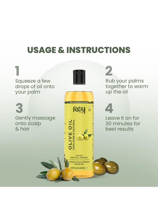 Rey Naturals - Virgin Olive Oil & Castor Oil For Nourished Scalp, Hairfall Control & Hair Growth (Jaitun Oil, Arandi Oil) 200Ml Each | Cold Pressed Oil For Skin, Face Massage, Eyebrow, Eyelashes - Image 1