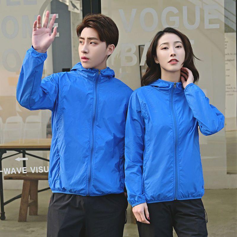 Generic New Sunscreen Clothing Womens Short Long-sleeved Spring and Summer Couples Sunscreen Clothing Coat Western Style All-match Sunscreen Shirt for Men Royal blue (pocket plus zipper)