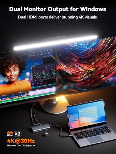 QUUGE Docking Station Dual Monitor 2 HDMI, 7 in 1 USB C Hub with Dual HDMI 4K, PD Charging, 5Gbps USB 3.0, 3 USB2.0, USB C Docking Station for Dell XPS/HP/Lenovo/Surface/Yoga etc - Image 4