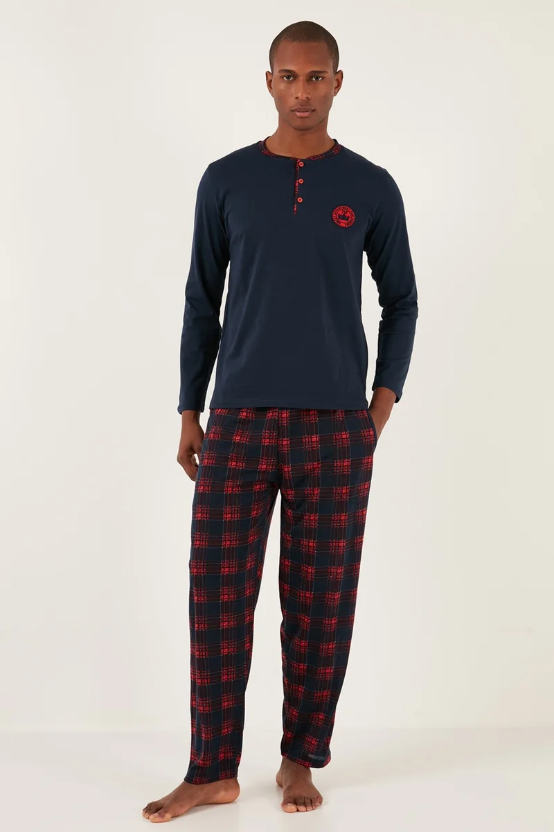 بوراتي Plaid Cotton Regular Fit Long Sleeve Pajama Set Men's Pajama Set 60961004