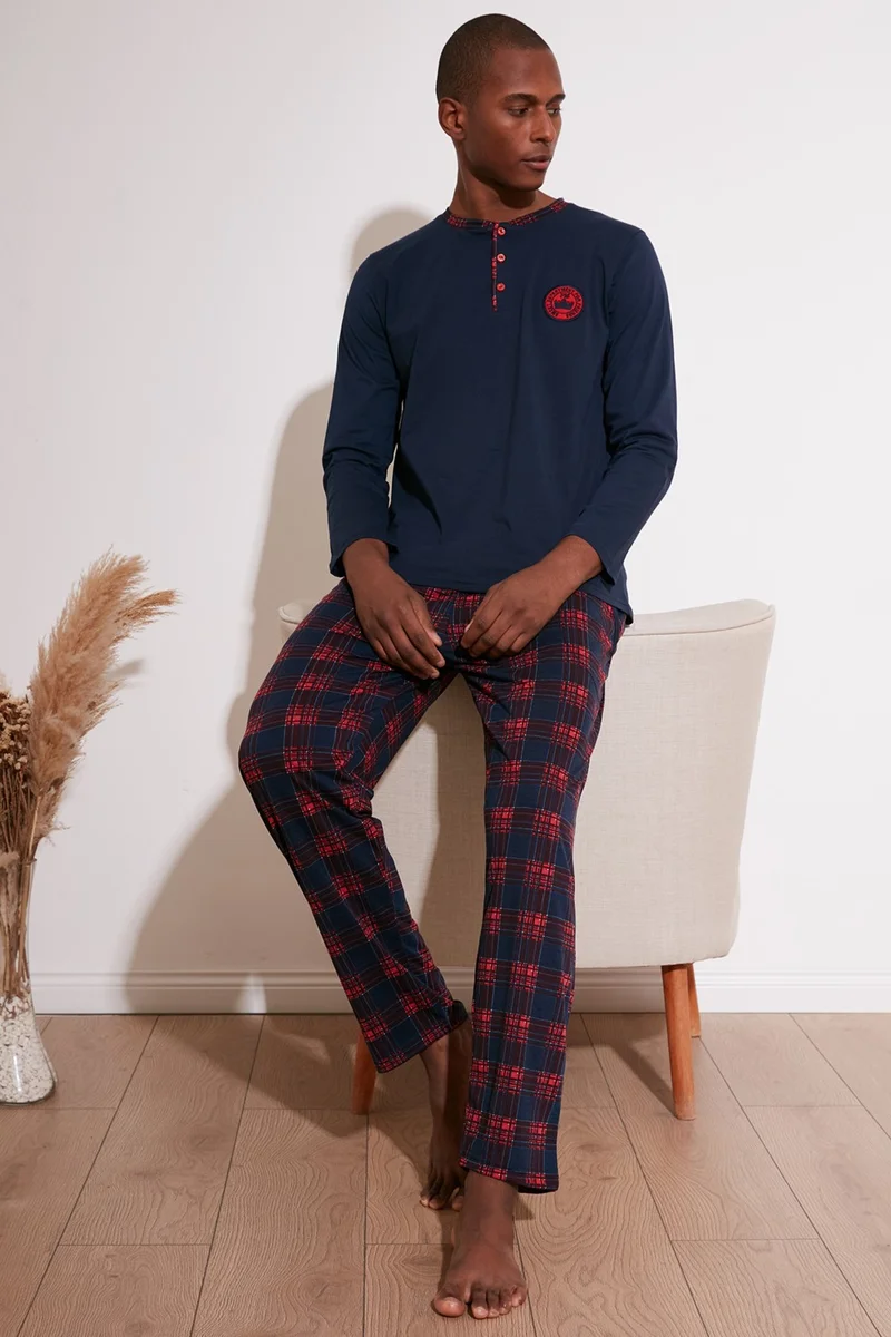 بوراتي Plaid Cotton Regular Fit Long Sleeve Pajama Set Men's Pajama Set 60961004