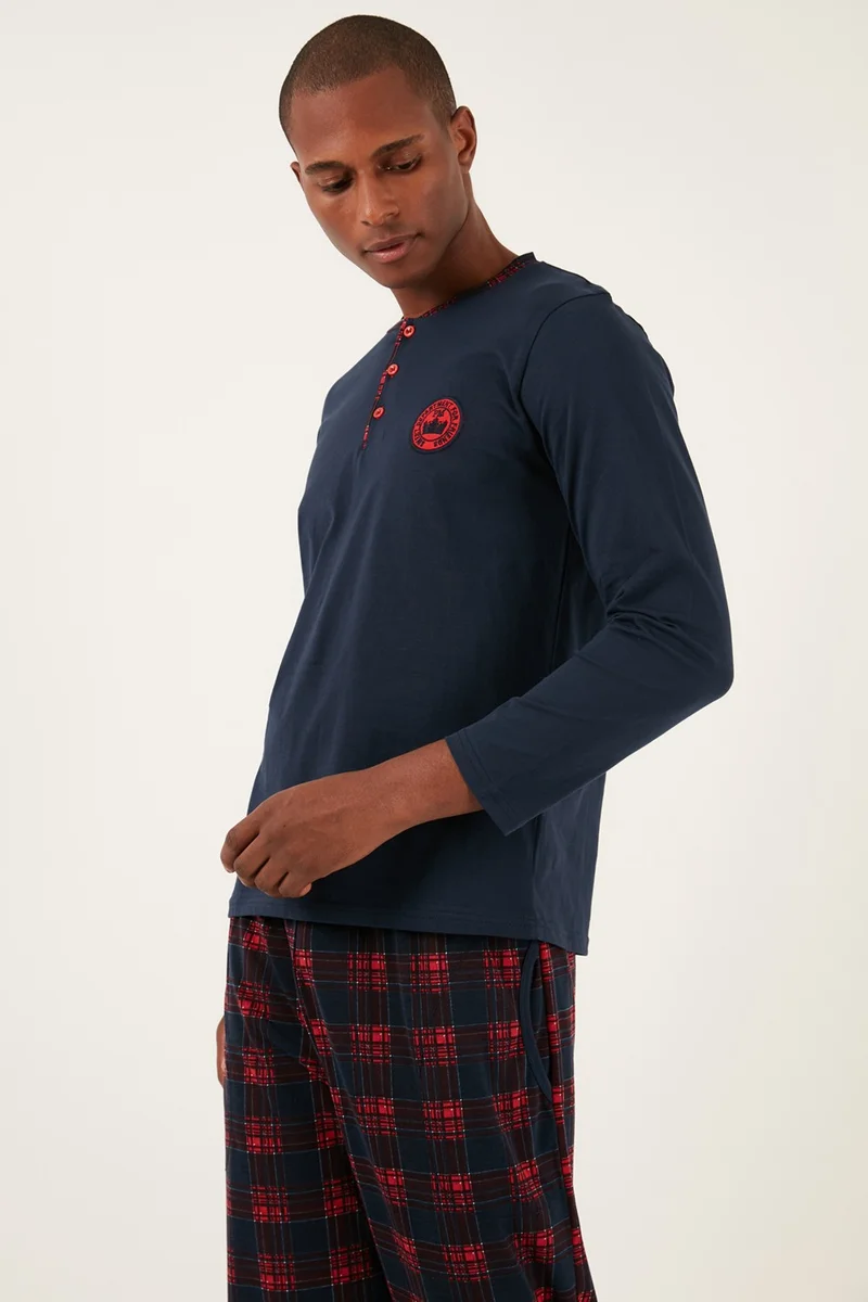 بوراتي Plaid Cotton Regular Fit Long Sleeve Pajama Set Men's Pajama Set 60961004
