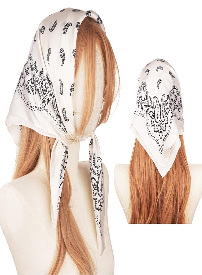 Wuliim Silk Like Scarf,Satin Medium Square Head Scarf for Women, 27.5" Silk Feeling Neckerchief for Hair Wrapping and Handbag, Asthetic Bandanas (White) - Image 3