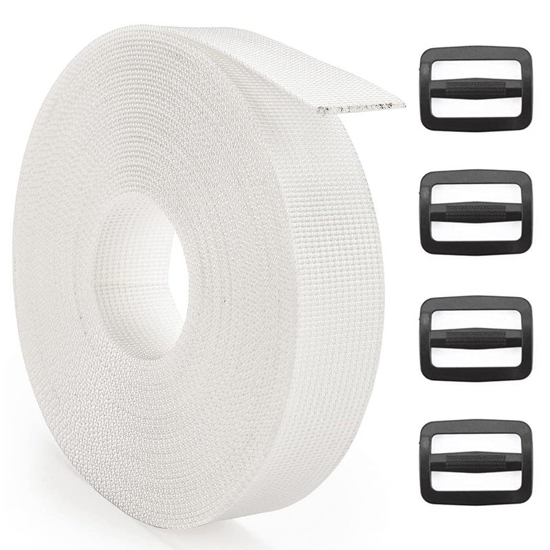 MOZETO 1 Inch Nylon Webbing Strap with Plastic Tri-Glide Slide Clips, 10 25 50 Yards Heavy Duty Nylon Strapping for Indoor or Outdoor Gear, DIY Crafting, Repairing - Image 1