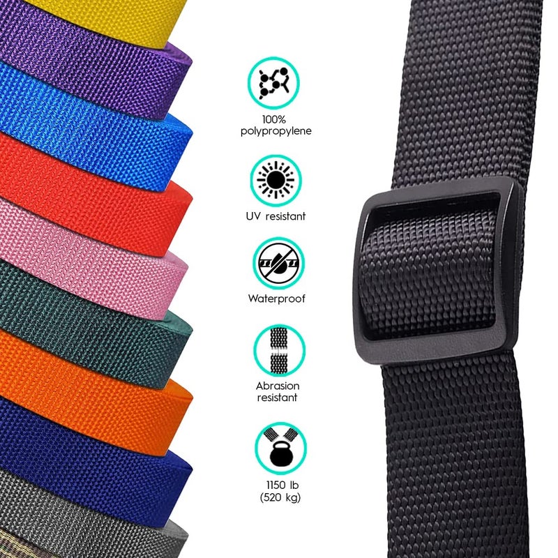 MOZETO 1 Inch Nylon Webbing Strap with Plastic Tri-Glide Slide Clips, 10 25 50 Yards Heavy Duty Nylon Strapping for Indoor or Outdoor Gear, DIY Crafting, Repairing - Image 2