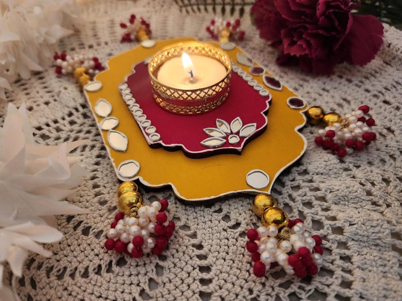 Netra Arts Wooden Designer Tea Light Holder Set of 2 with Candles Candle for Diwali Festive Decor Candles - Image 2