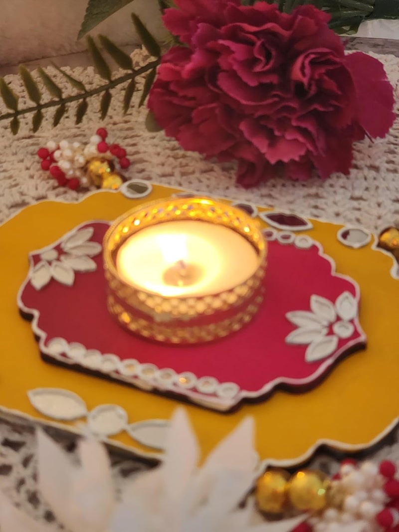 Netra Arts Wooden Designer Tea Light Holder Set of 2 with Candles Candle for Diwali Festive Decor Candles - Image 4