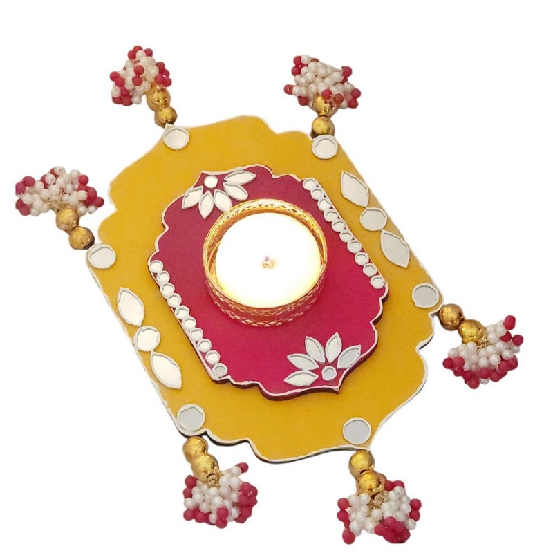 Netra Arts Wooden Designer Tea Light Holder Set of 2 with Candles Candle for Diwali Festive Decor Candles - Image 1