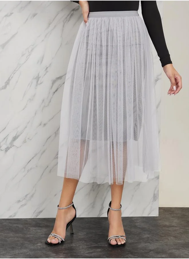 Styli Mesh Insert A-Line Midi Skirt