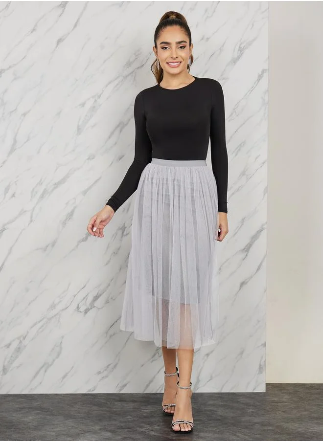 Styli Mesh Insert A-Line Midi Skirt