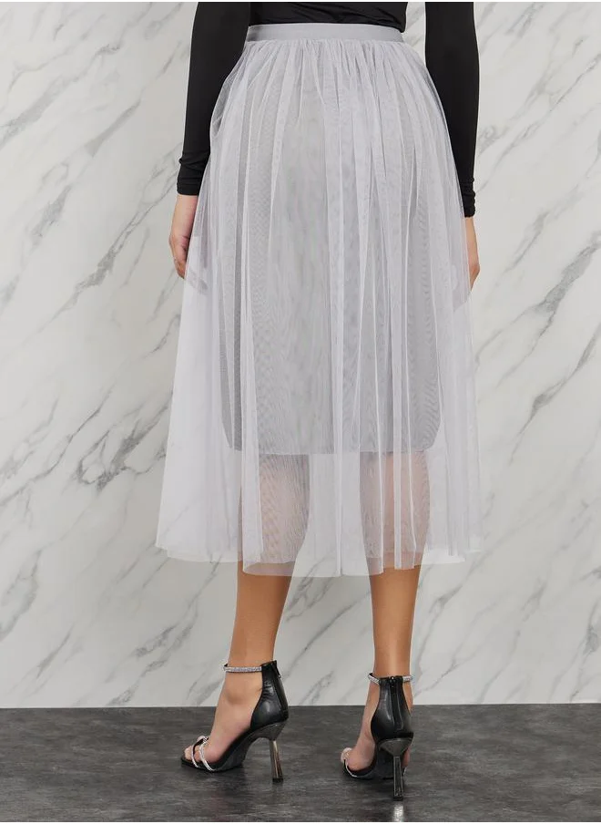 Styli Mesh Insert A-Line Midi Skirt