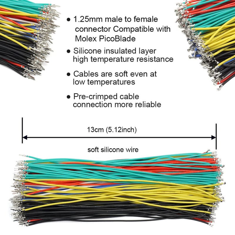 elechawk 1.25mm Male and Female Connectors Socket and Plug with Pre-Crimped Cables Compatible with JST Molex PicoBlade 1.25 for Pixhawk Silicone 13cm Wire (Male and Female) - Image 5