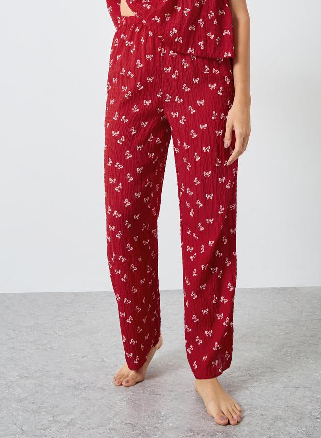 Styli Ribbon Print Tassel Tie Top and Cuffed Pyjama Set - Image 4