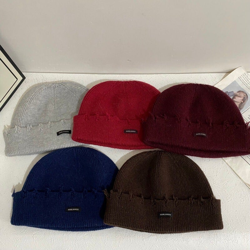 Distressed Beanie Women Autumn Winter Japanese Oversized Couple Hat Acrylic - Image 2