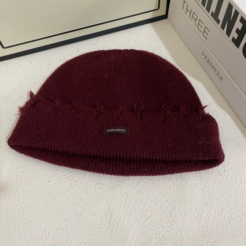 Distressed Beanie Women Autumn Winter Japanese Oversized Couple Hat Acrylic - Image 1