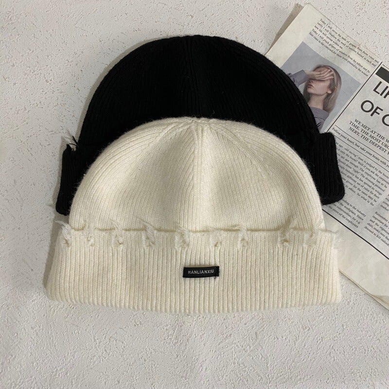 Distressed Beanie Women Autumn Winter Japanese Oversized Couple Hat Acrylic - Image 4