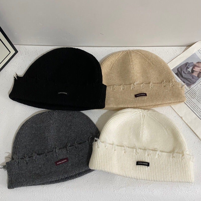 Distressed Beanie Women Autumn Winter Japanese Oversized Couple Hat Acrylic - Image 3