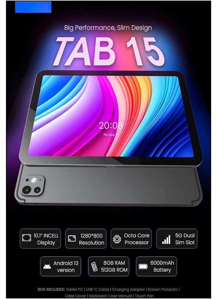 Oteeto OTEETO TAB 15/10 Inch Android Tablet with 5G Dual SIM Support | 8GB RAM + 512GB ROM, Octa-Core Processor | Android 12 Tablet with Keyboard Case | WiFi + Mobile Network Connectivity | Large Display Tablet for Work, Study, Gaming & Entertainment - Image 4