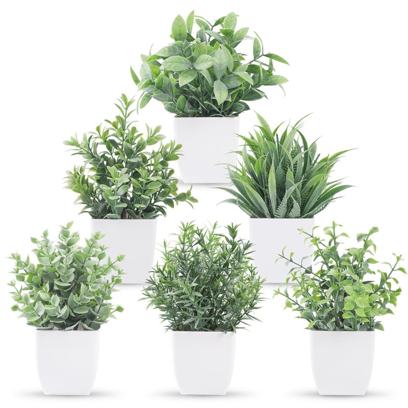 Der Rose 6 Packs Small Fake Plants Artificial Greenery Eucalyptus Plants in Pots for Bedroom Living Room Decor - Image 1